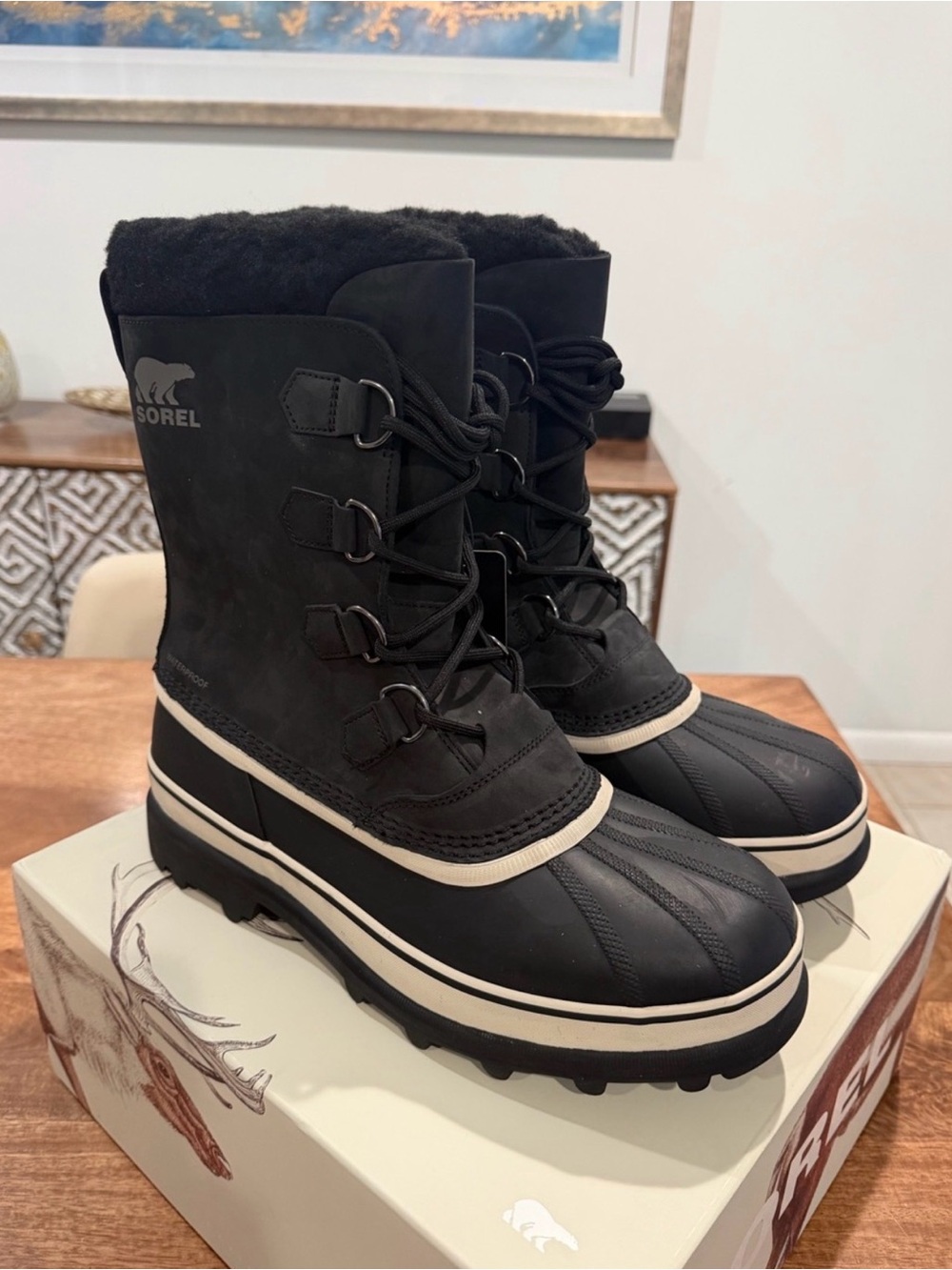 Sorel Black and Cream Men's Snow & Rain Lace-Up Boots US 10